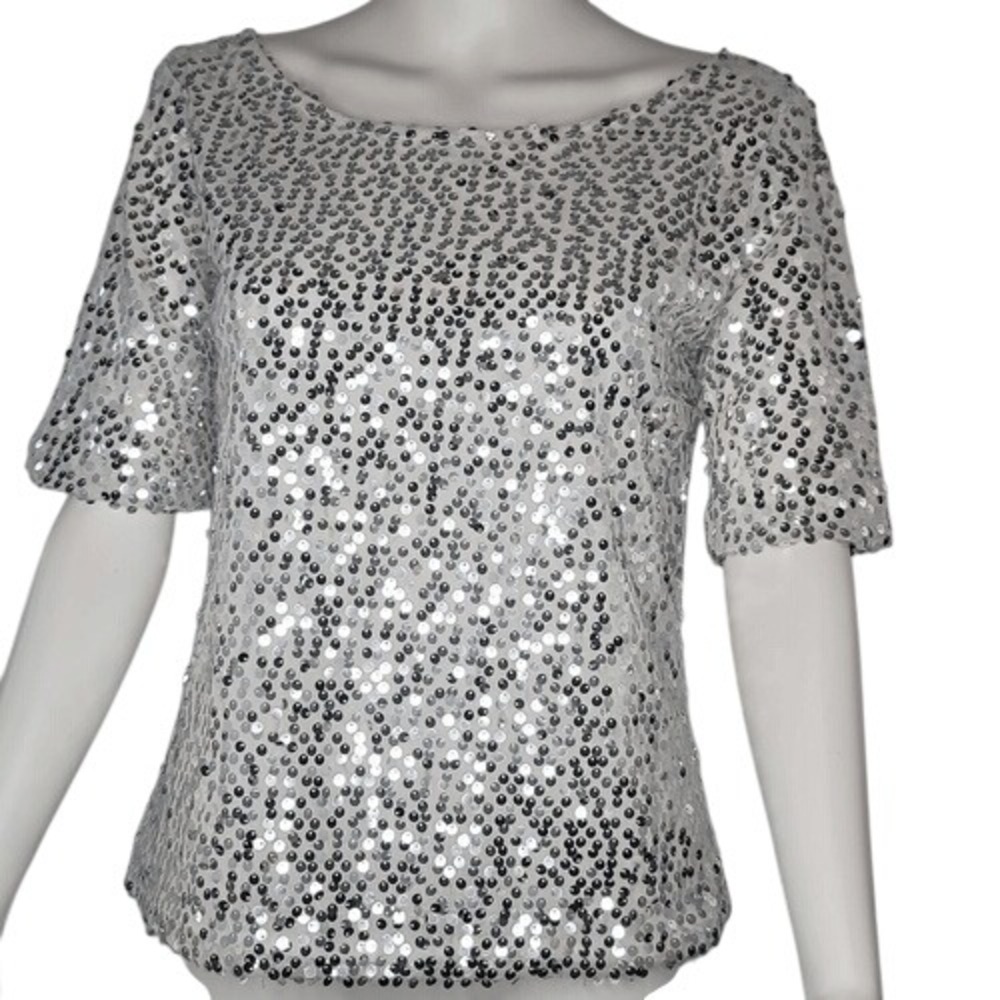 Silver Sequin‎ Short Sleeve Top